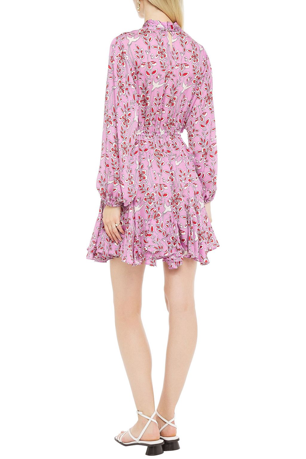 RHODE Caroline gathered printed crepe de chine mini dress