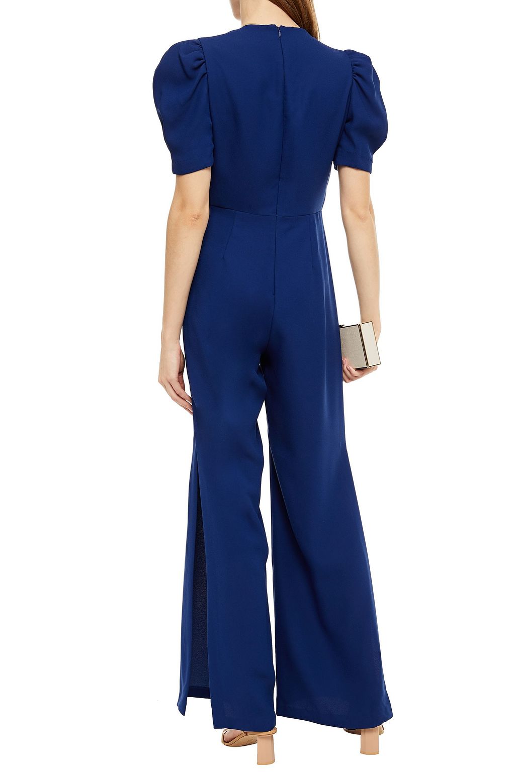 ML MONIQUE LHUILLIER Wrap-effect pleated crepe jumpsuit