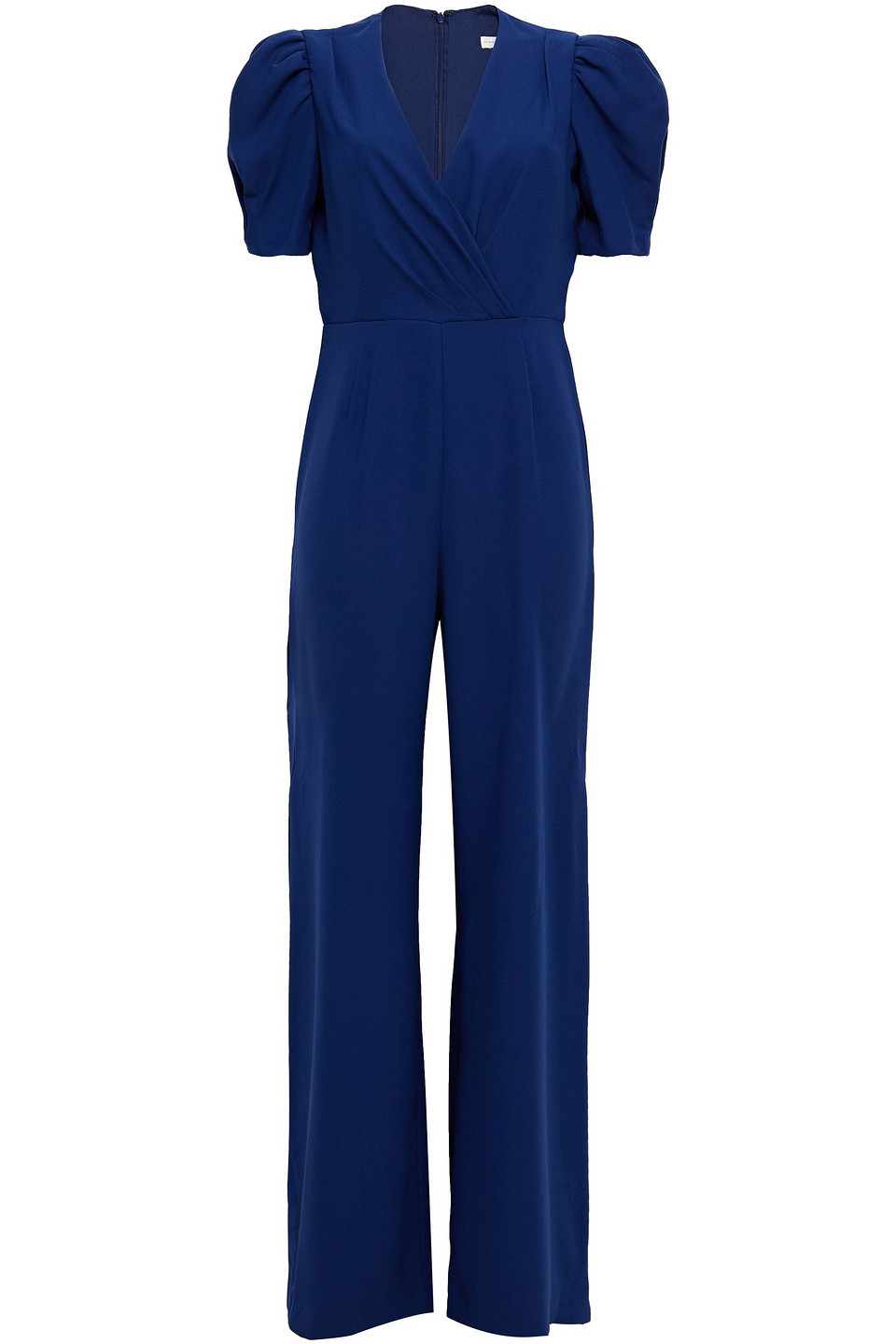 Ml Monique Lhuillier Woman Wrap-effect Pleated Crepe Jumpsuit Indigo Size 10