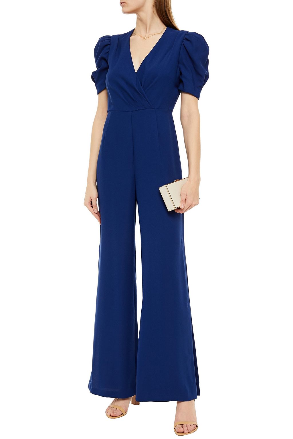 ML MONIQUE LHUILLIER Wrap-effect pleated crepe jumpsuit
