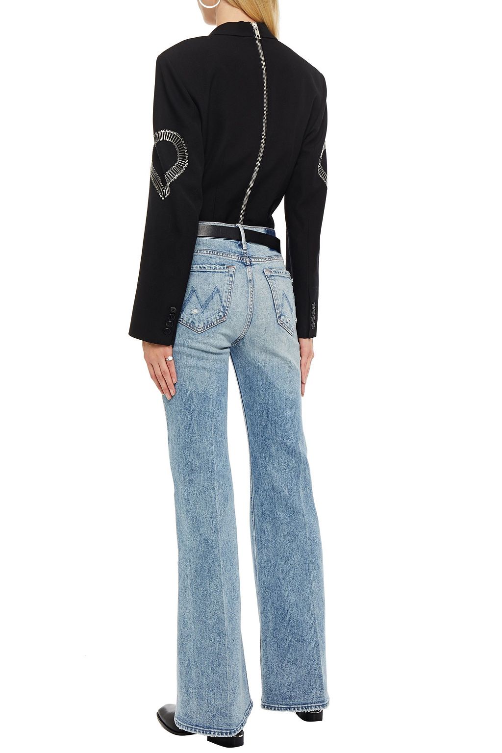 ALEXANDER WANG Safety pin-embellished wool and stretch-mesh bodysuit