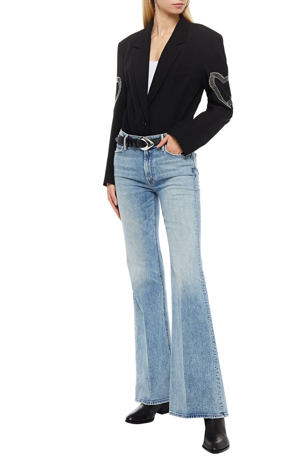 ALEXANDER WANG Safety pin-embellished wool and stretch-mesh bodysuit