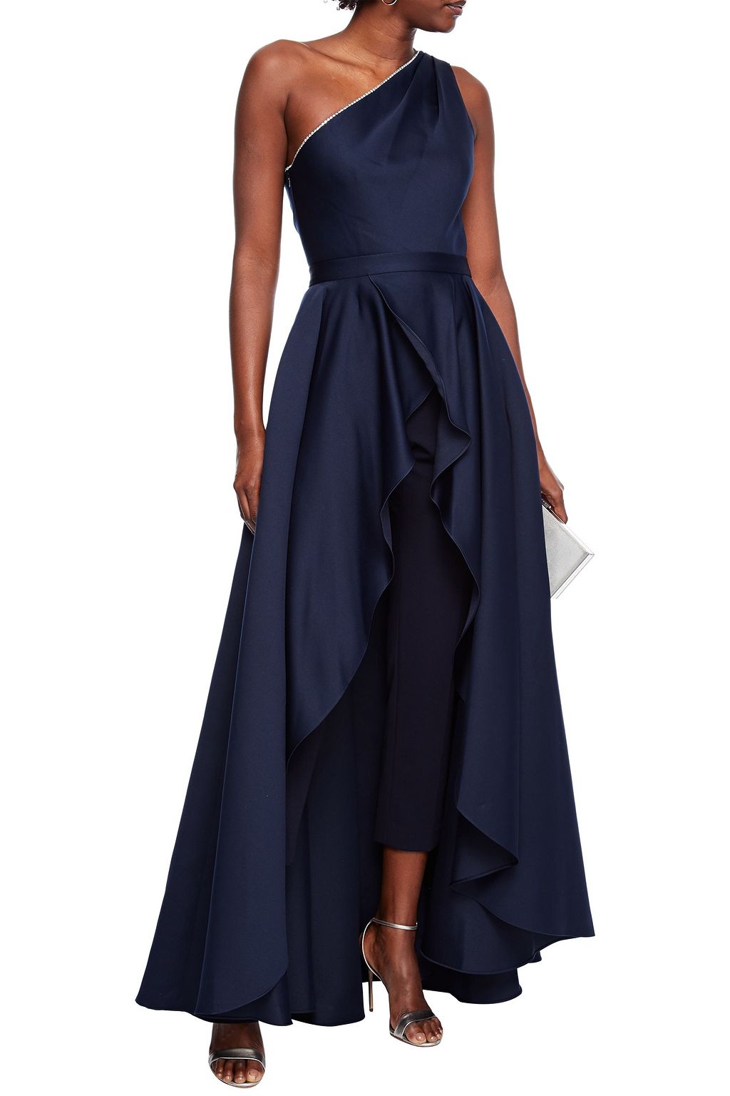 JAY GODFREY One-shoulder layered satin and stretch-crepe jumpsuit