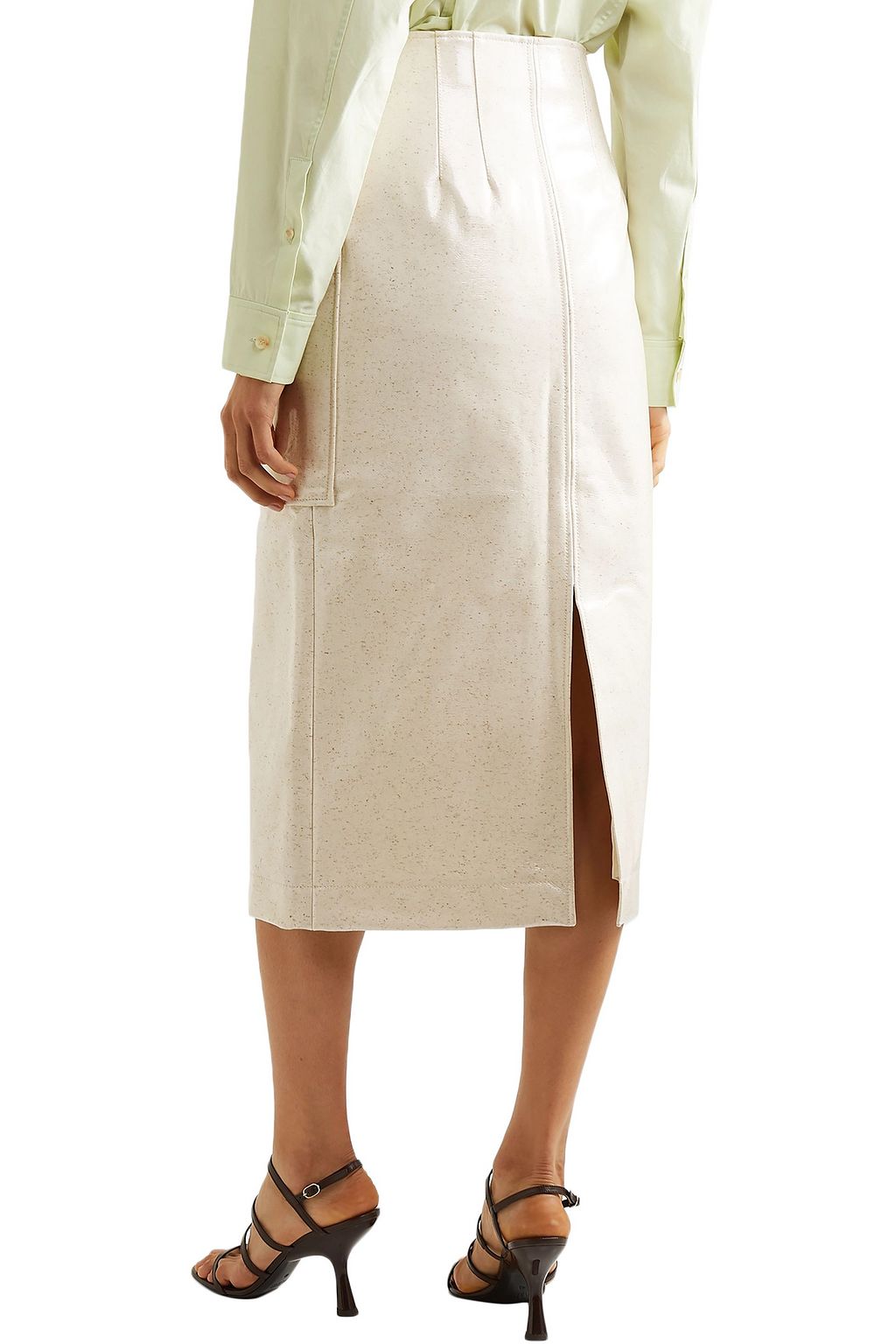 REJINA PYO Carmen button-embellished coated wool-blend midi skirt