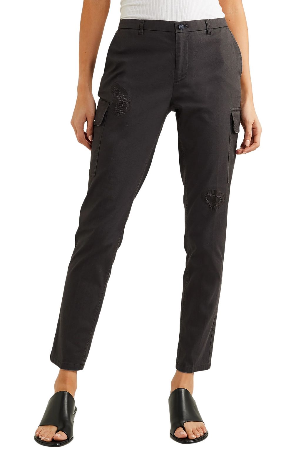 ATM ANTHONY THOMAS MELILLO Cropped distressed stretch-cotton slim-leg pants