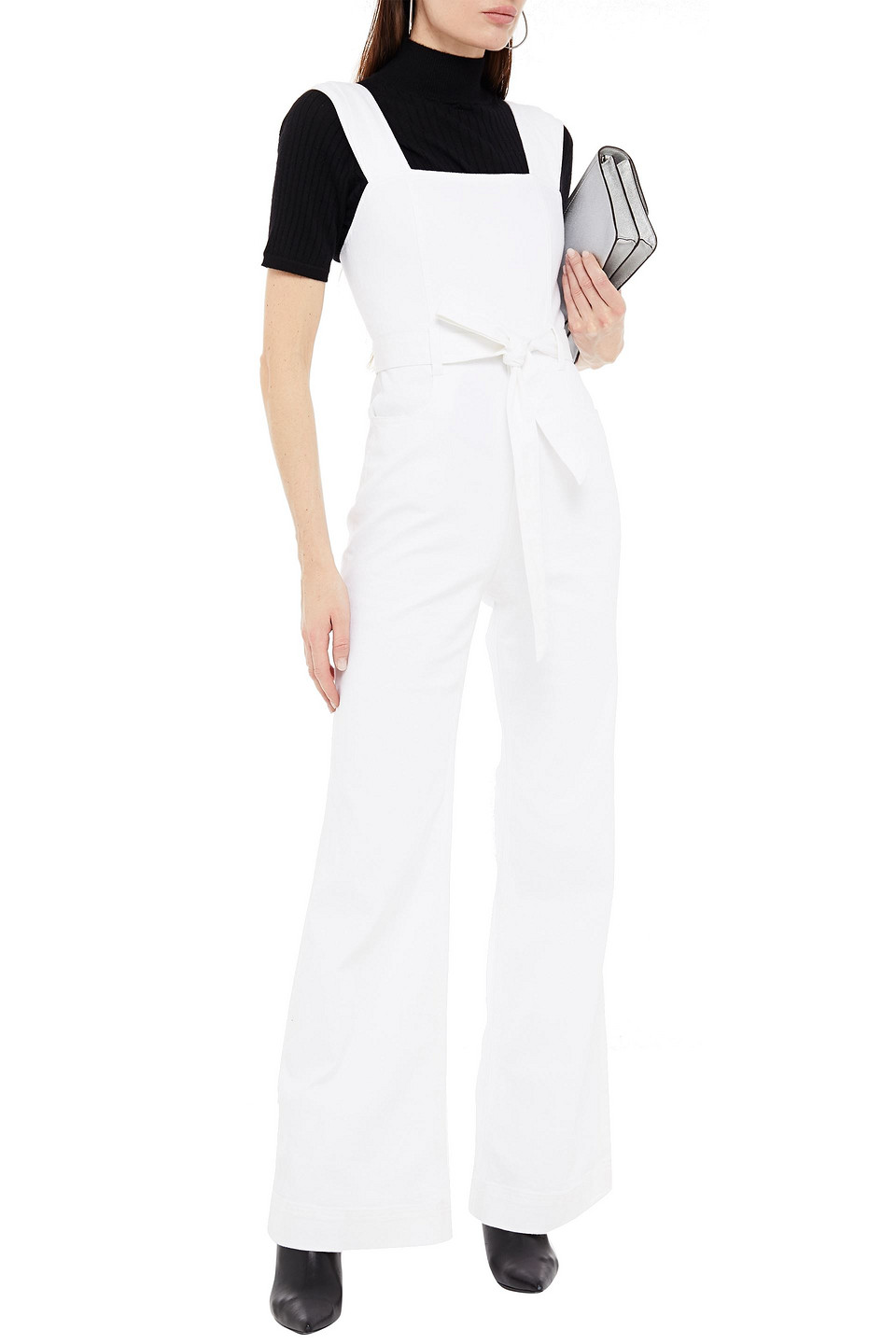 Alice And Olivia Gorgeous Belted Denim Jumpsuit In White