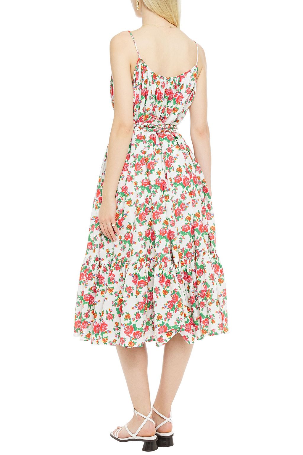 RHODE Lea gathered floral-print cotton-poplin midi dress | THE OUTNET