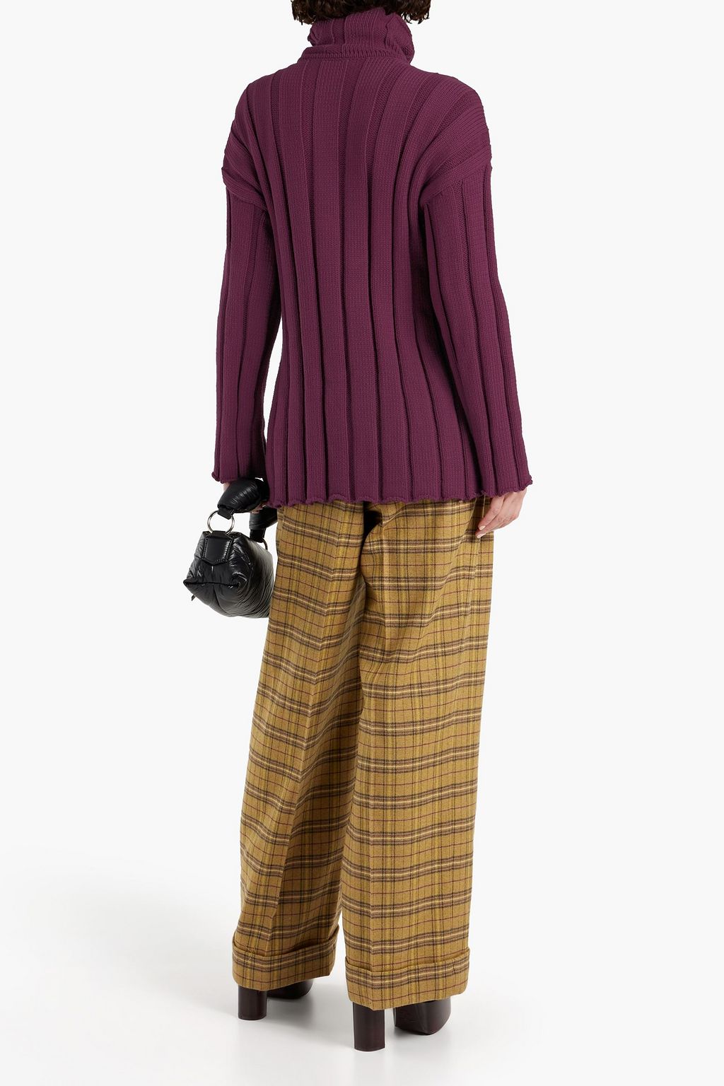 AREA Embellished ribbed cotton-blend turtleneck sweater