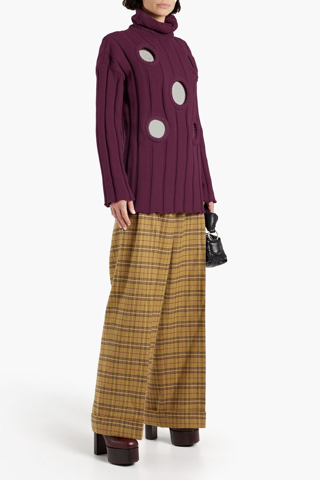 AREA Embellished ribbed cotton-blend turtleneck sweater