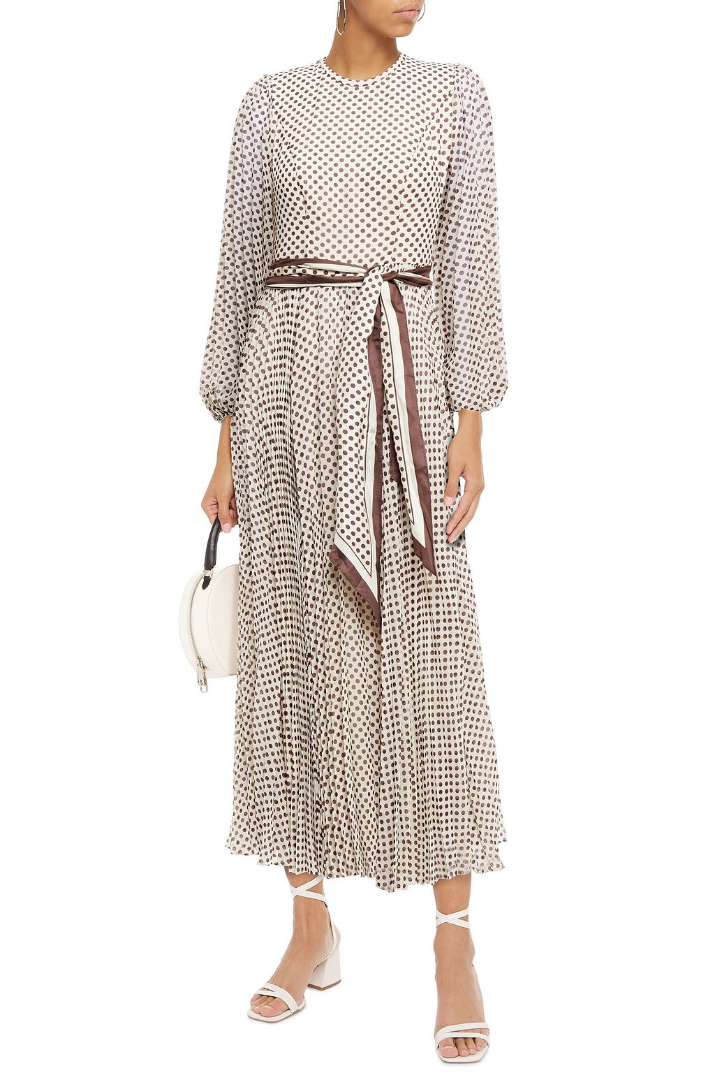 ZIMMERMANN Sunray belted pleated polka-dot crepe midi dress