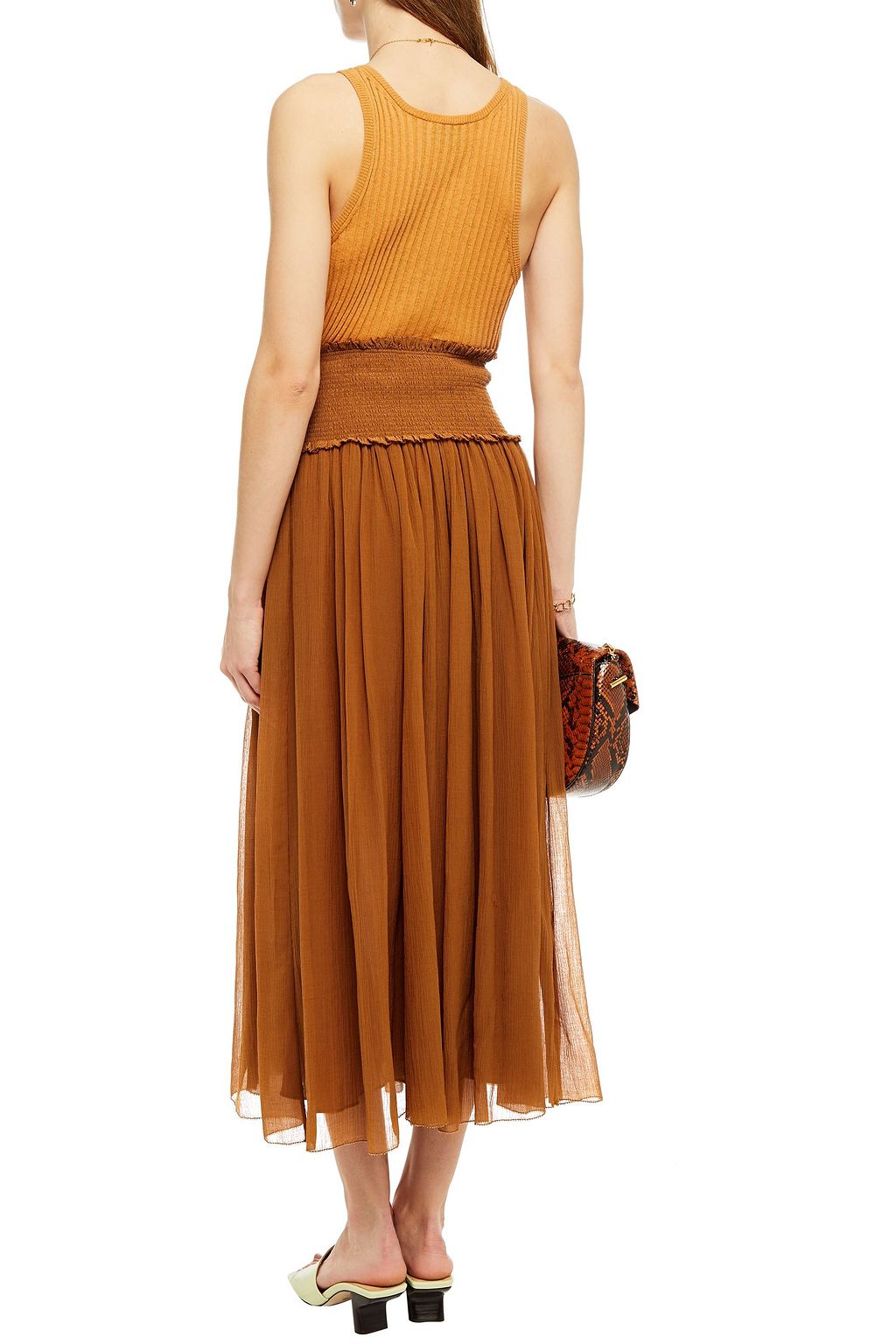 ZIMMERMANN Bonita Crinkle shirred cotton and silk-blend georgette midi skirt