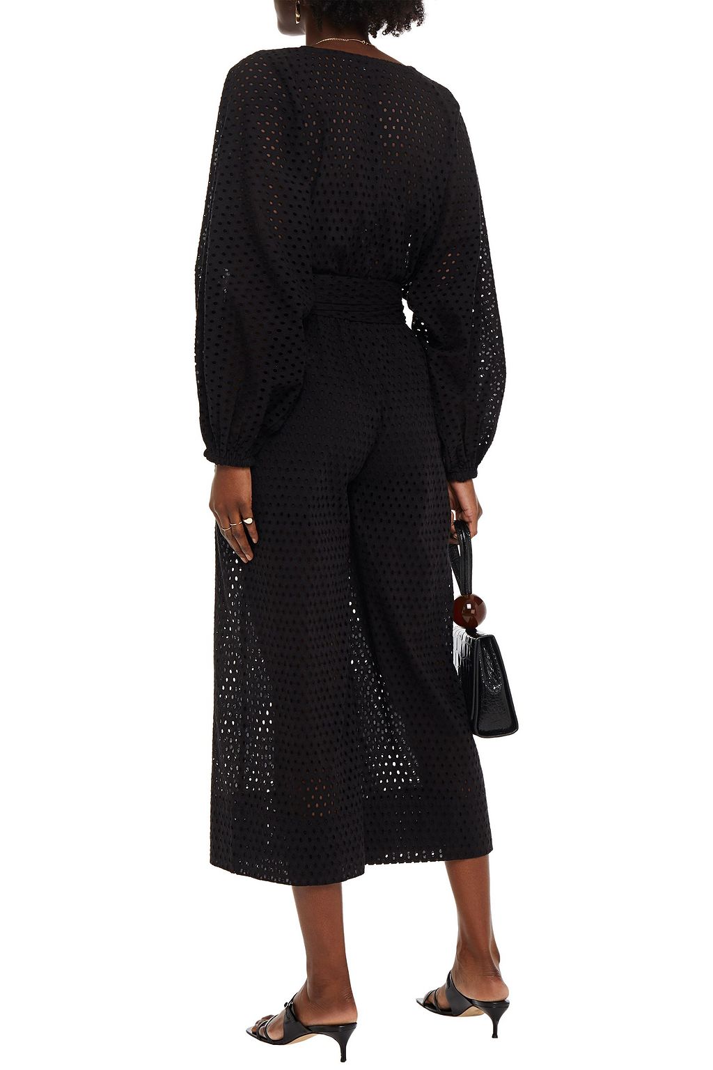 RHODE Blake cropped belted broderie anglaise cotton jumpsuit
