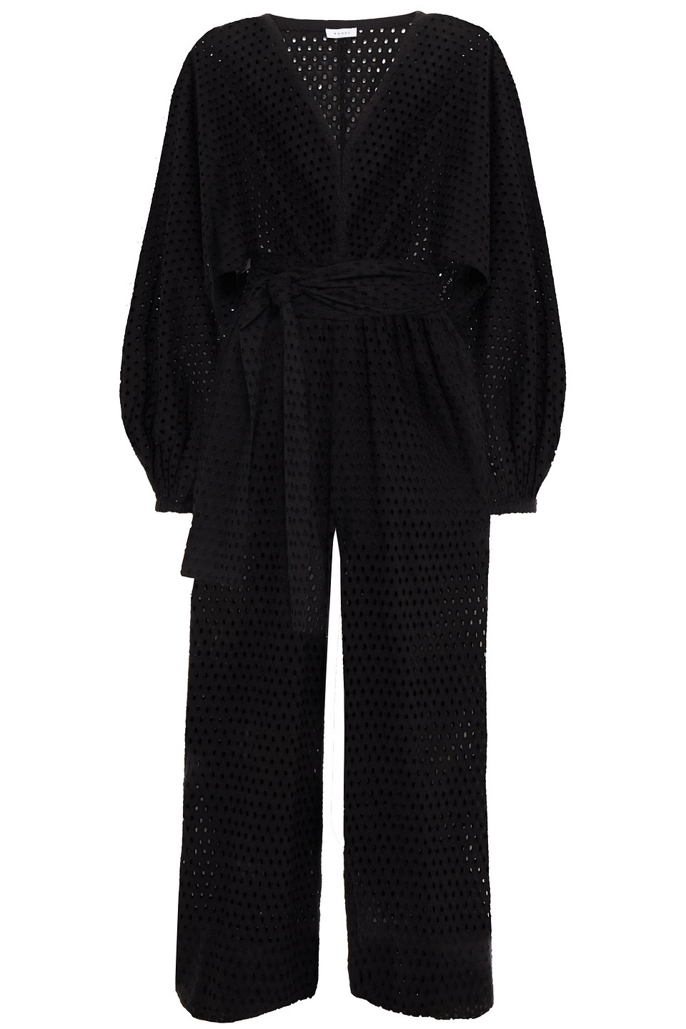 Rhode Woman Blake Cropped Belted Broderie Anglaise Cotton Jumpsuit Black Size M