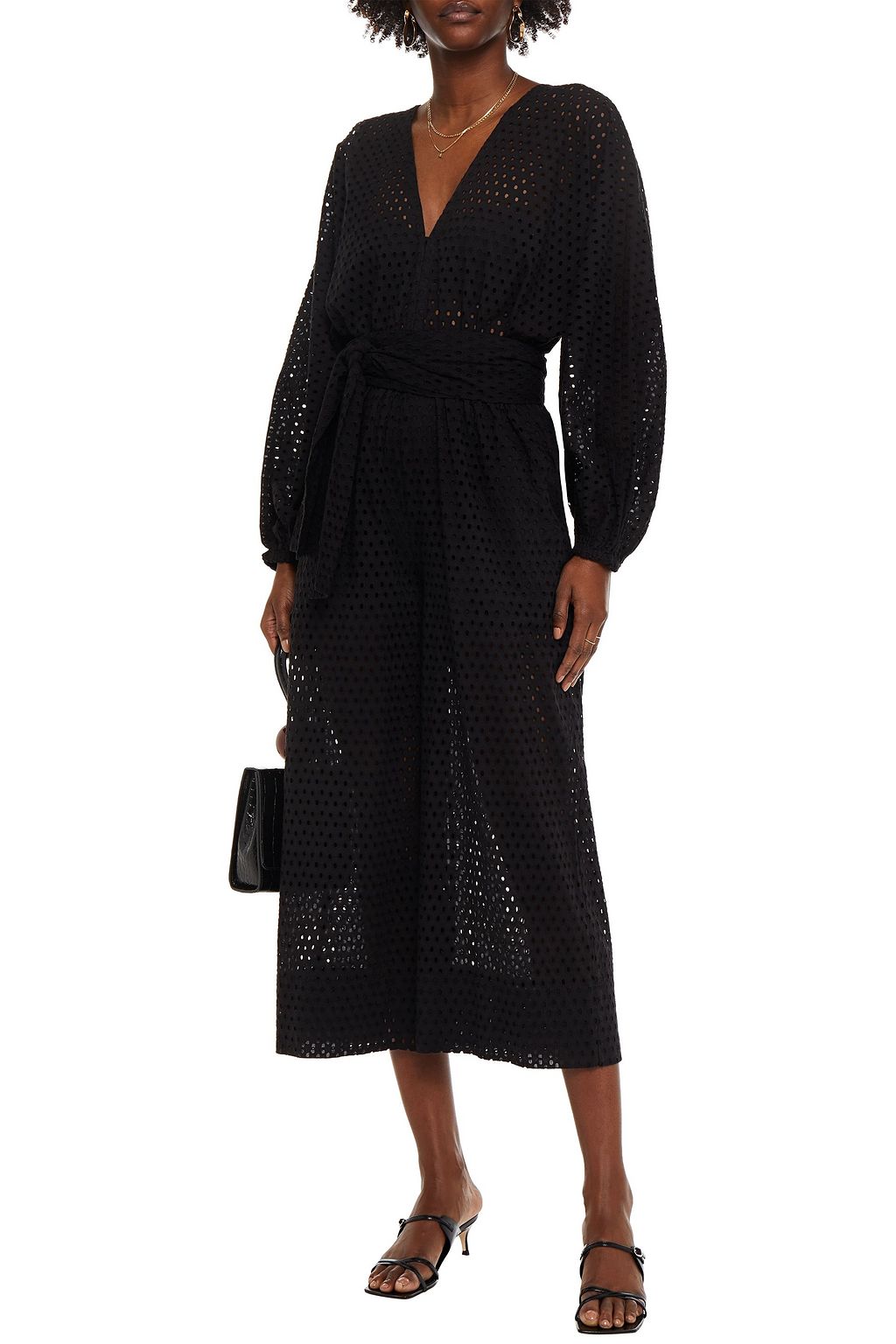 RHODE Blake cropped belted broderie anglaise cotton jumpsuit