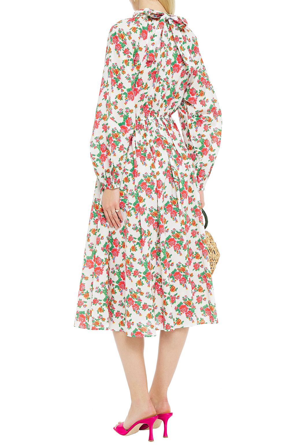 RHODE Mai gathered floral-print cotton-poplin midi dress