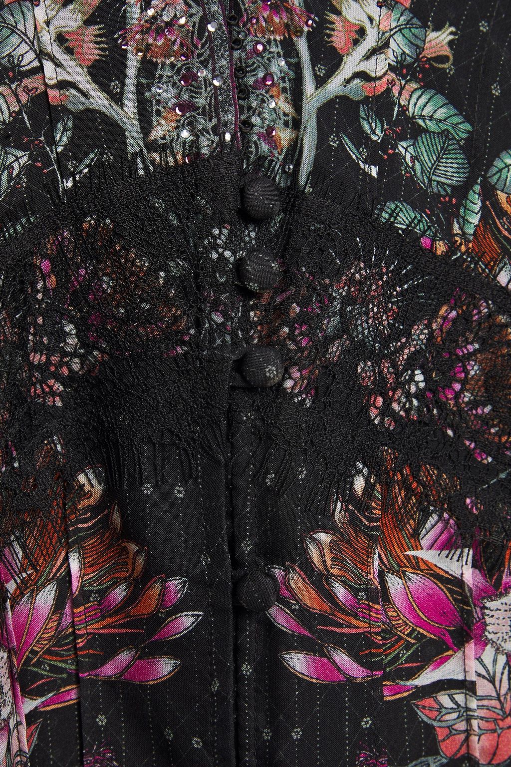 CAMILLA Cold-shoulder embellished printed silk crepe de chine mini dress