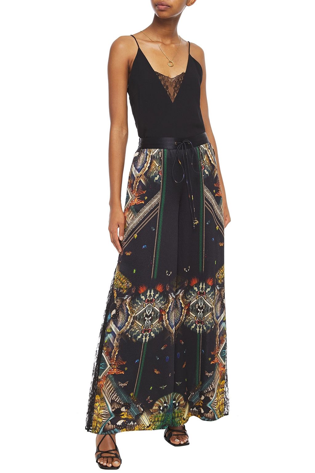 Black Printed silk-blend crepon wide-leg pants | CAMILLA | THE OUTNET
