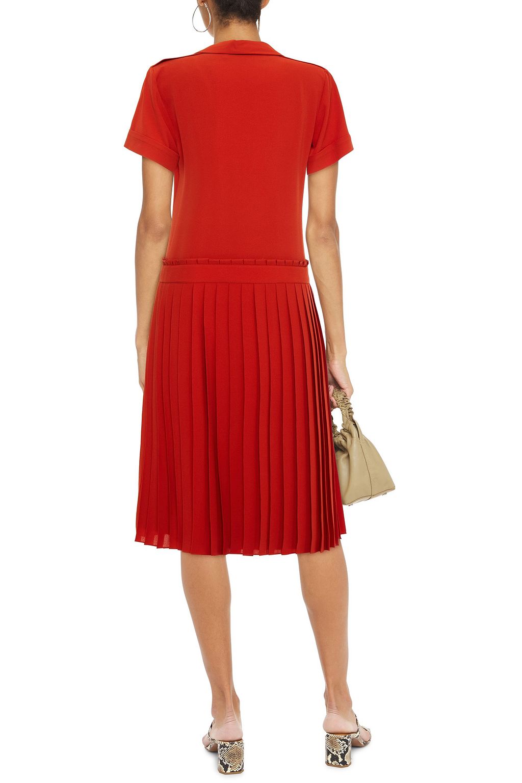 VICTORIA, VICTORIA BECKHAM Belted pleated crepe midi dress