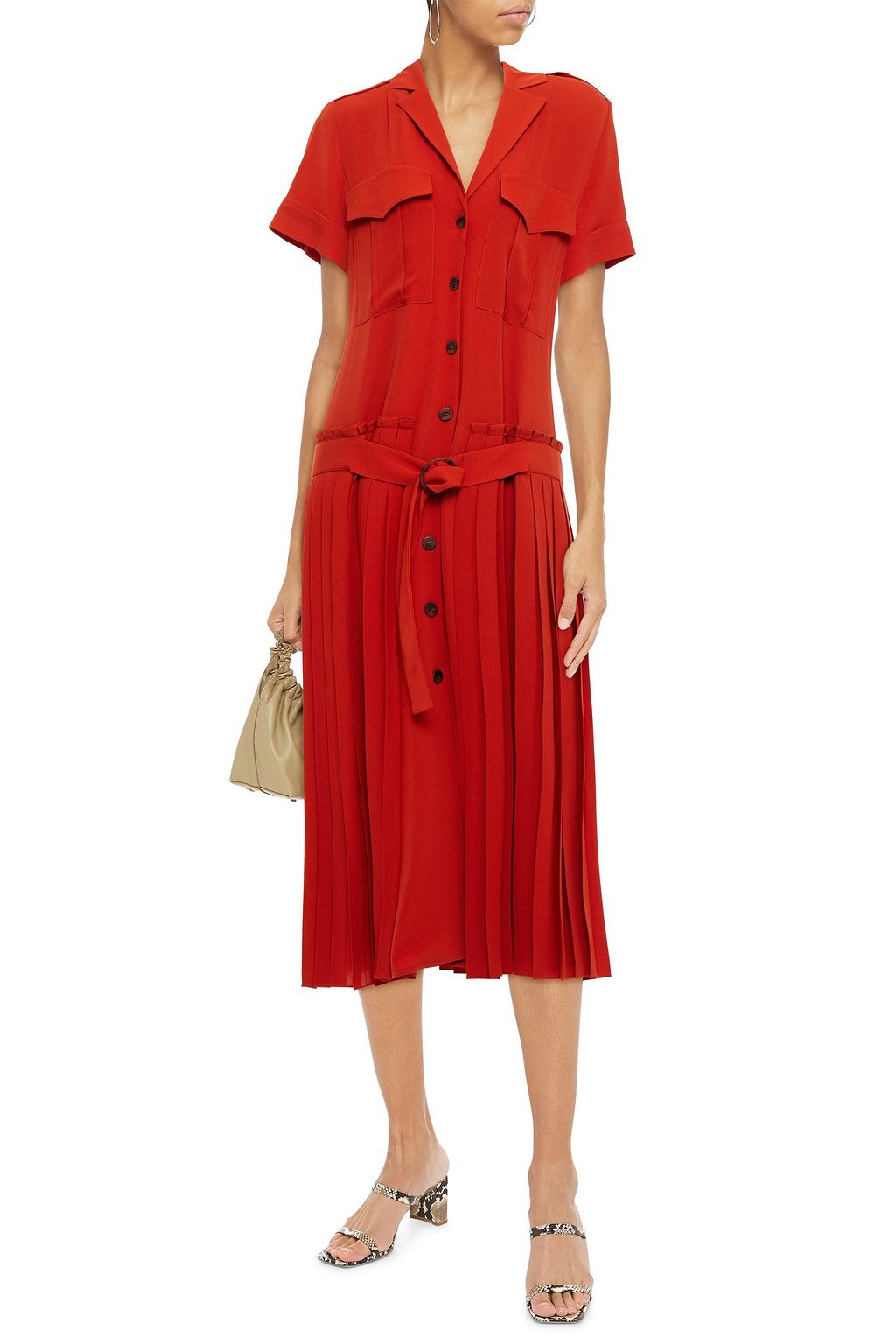 VICTORIA, VICTORIA BECKHAM Belted pleated crepe midi dress