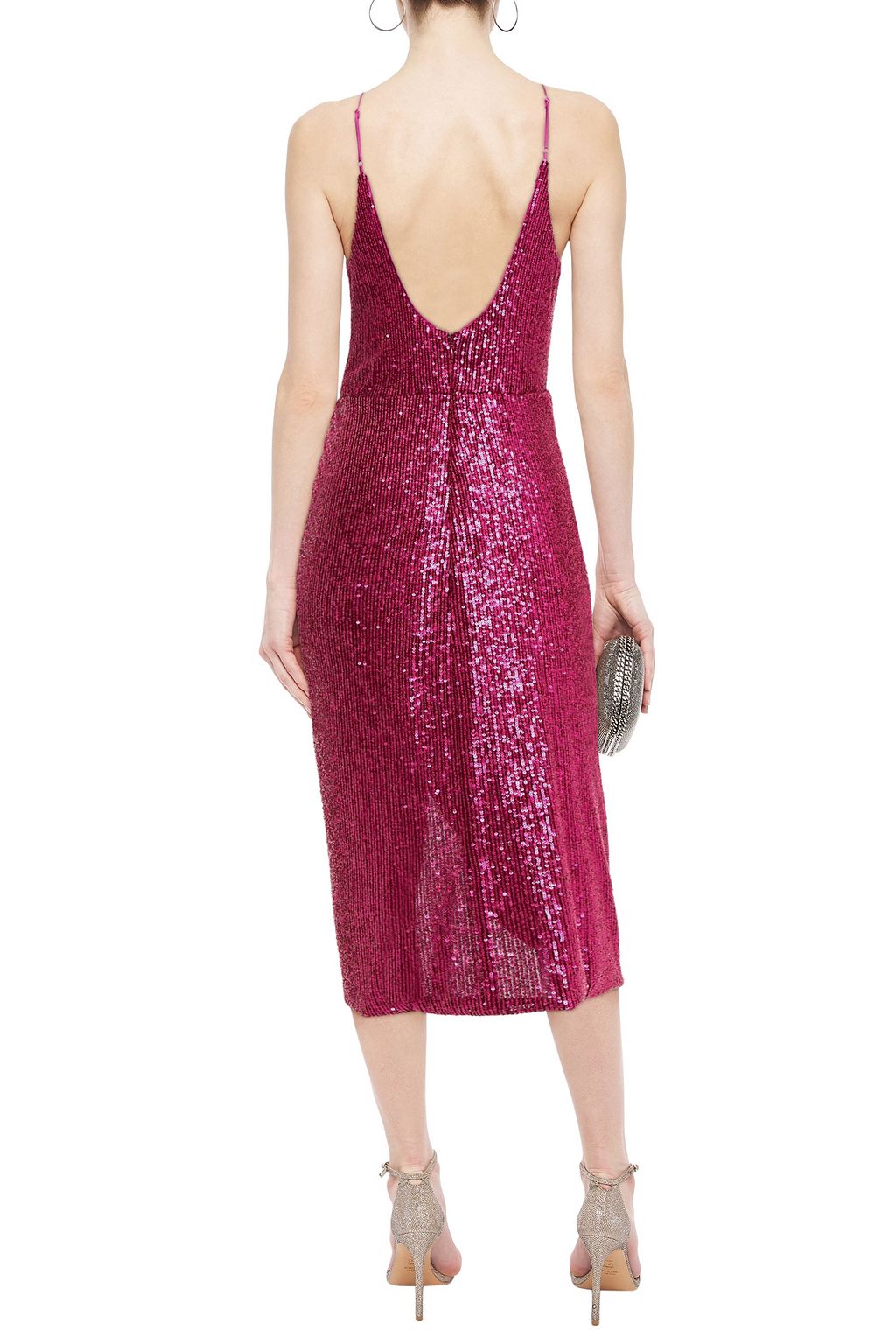 SIMKHAI Wrap-effect sequined stretch-tulle midi slip dress