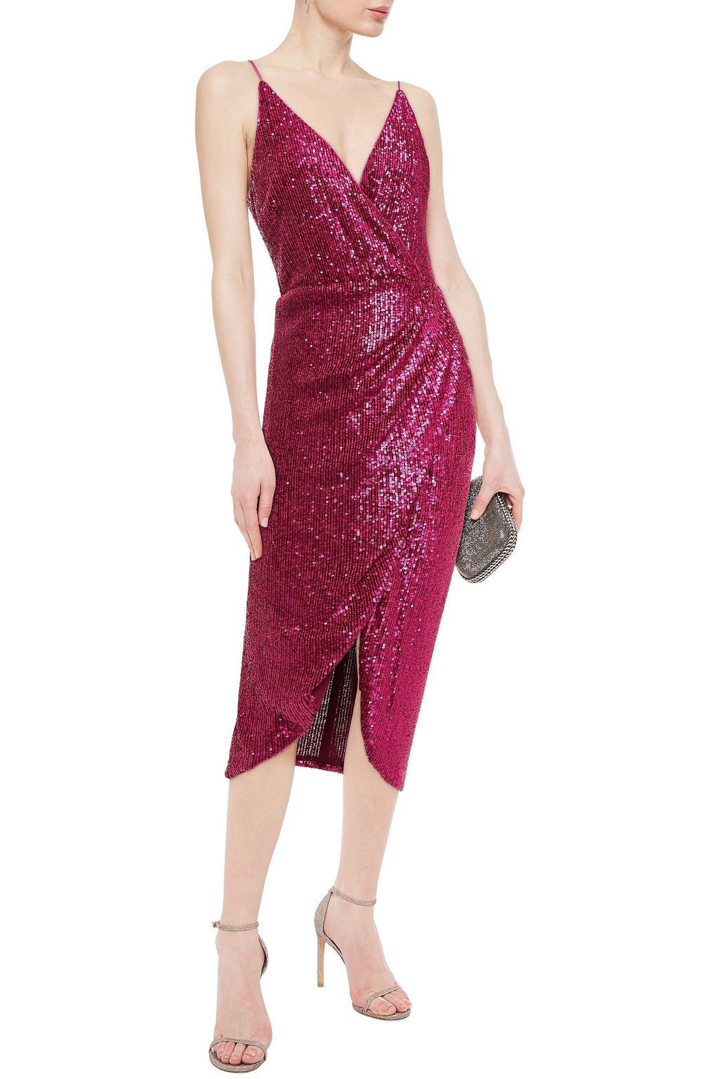 SIMKHAI Wrap-effect sequined stretch-tulle midi slip dress