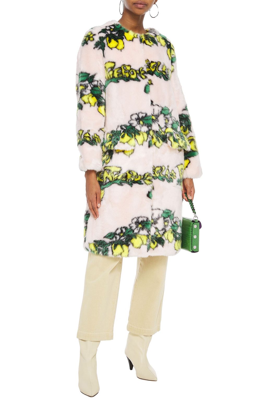 SHRIMPS Aidan gingham faux fur coat