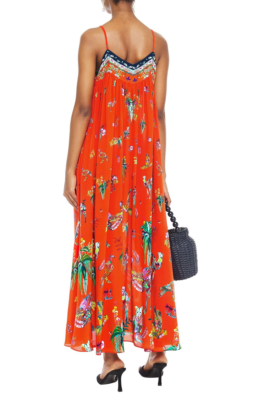 CAMILLA Cinema Paradiso lace-up embellished printed silk crepe de chine maxi dress