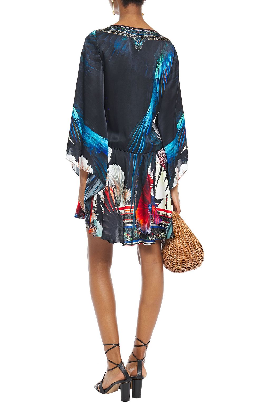 CAMILLA Night Flight embellished printed silk-satin kaftan