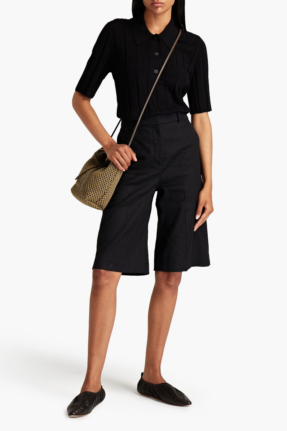 Joseph Ribbed-knit Polo Shirt In Black