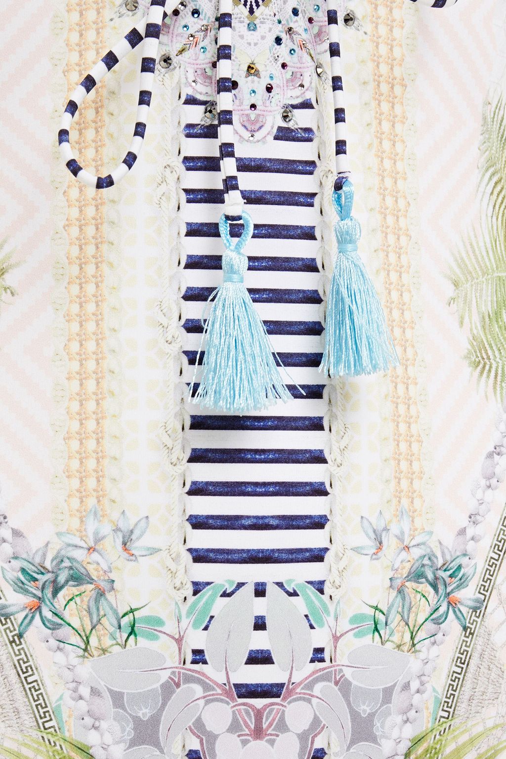 CAMILLA Crystal-embellished lace-up printed swimsuit