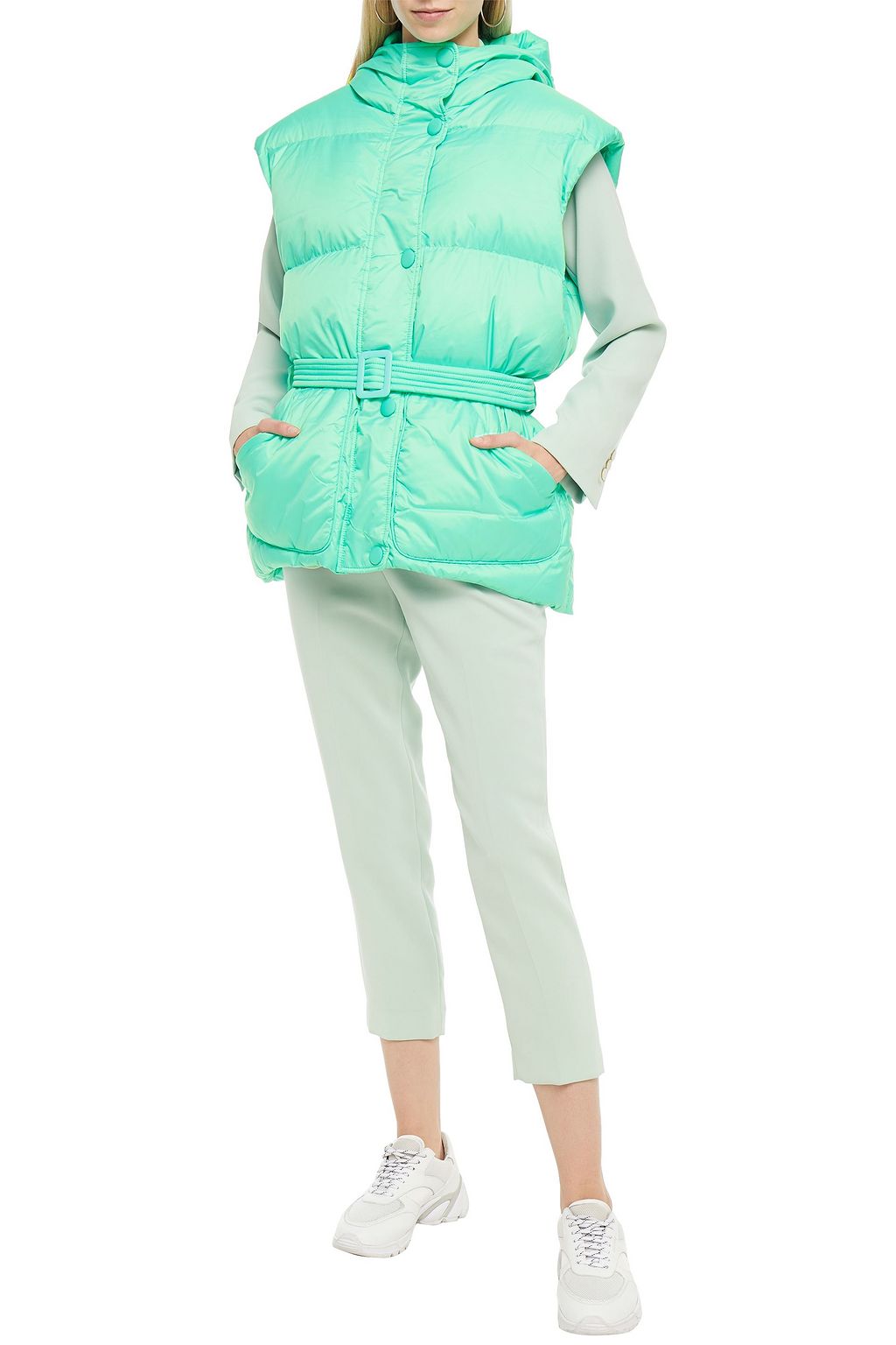IENKI IENKI Belted metallic quilted shell hooded down vest