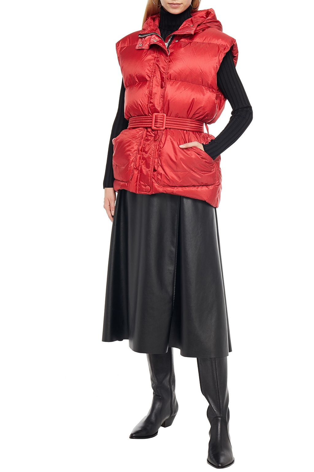 IENKI IENKI Belted metallic quilted shell hooded down vest
