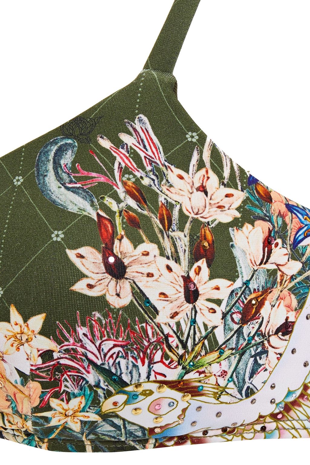 CAMILLA Watchful Wings crystal-embellished printed bikini top