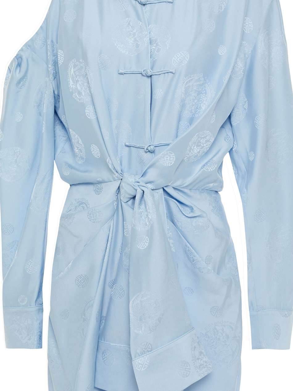 cold-shoulder knotted silk-jacquard mini dress