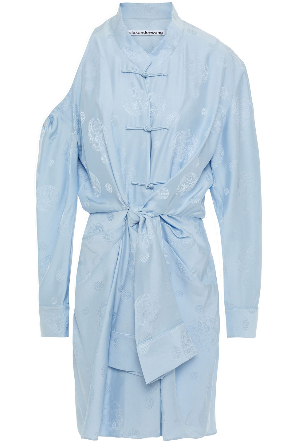 Alexander Wang Cold-shoulder Knotted Silk-jacquard Mini Dress In Blue