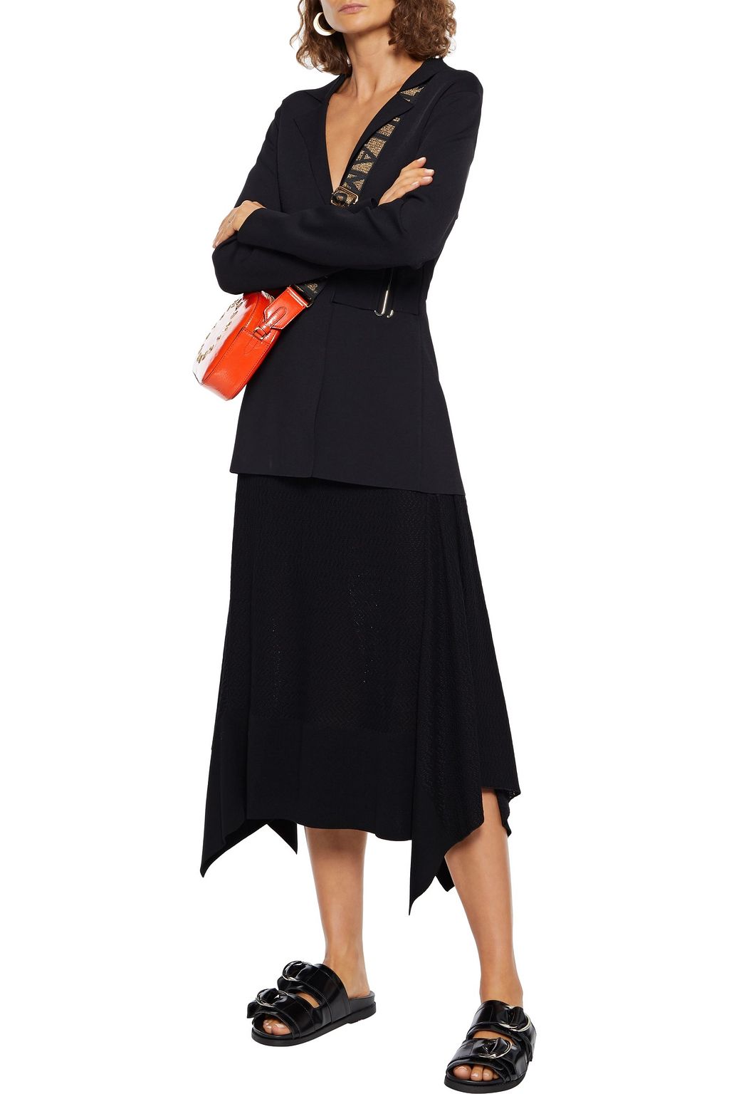 STELLA MCCARTNEY Asymmetric pointelle-knit wool-blend midi skirt