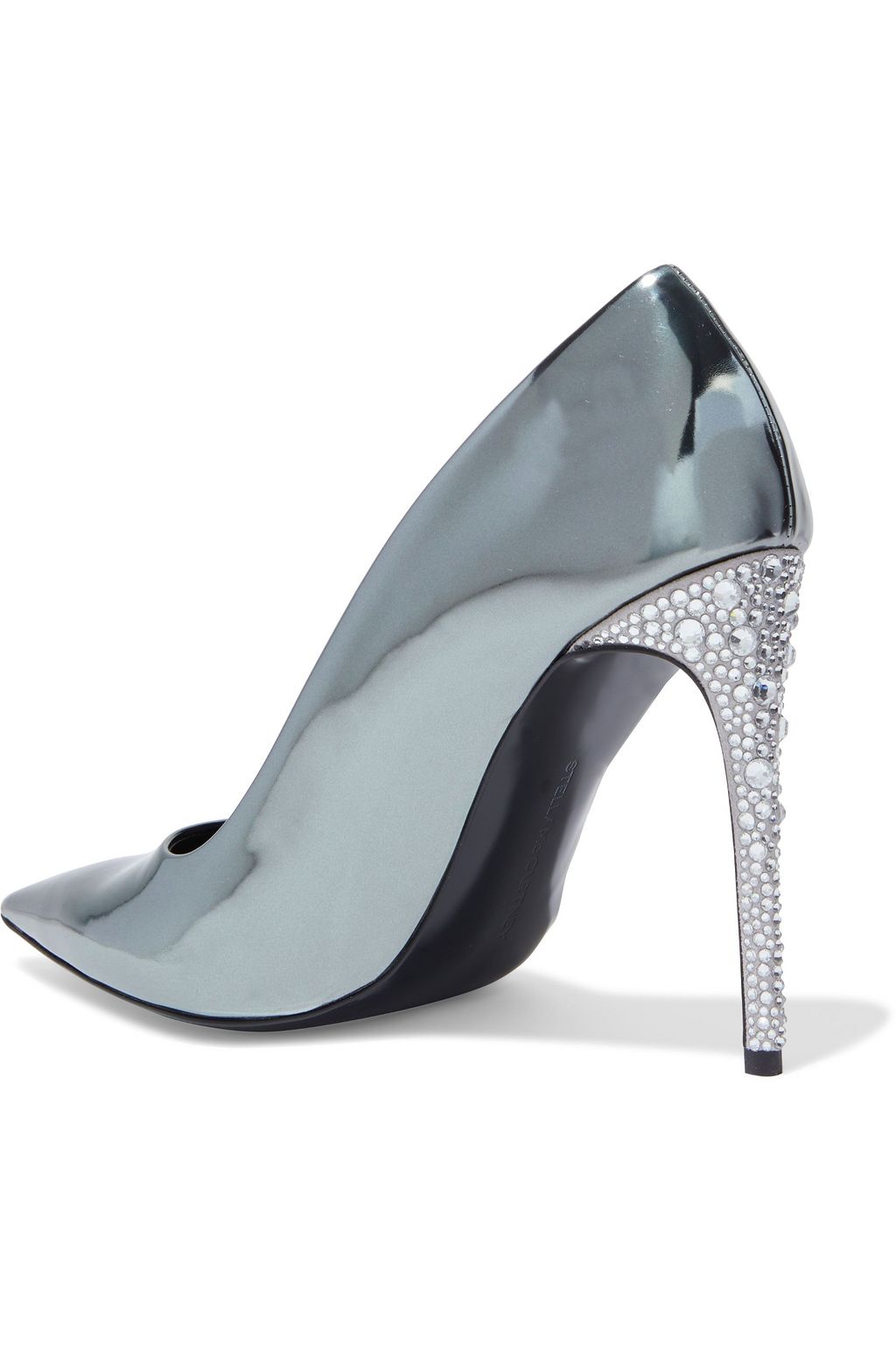 STELLA MCCARTNEY Crystal-embellished faux mirrored-leather pumps