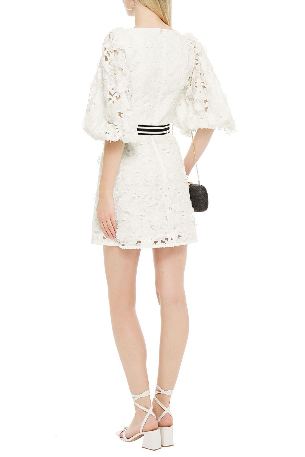 ZIMMERMANN Belted appliquéd linen and silk-blend guipure lace mini dress