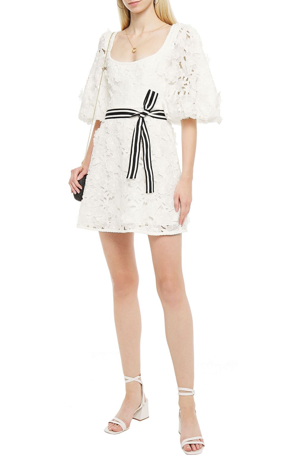 ZIMMERMANN Belted appliquéd linen and silk-blend guipure lace mini dress