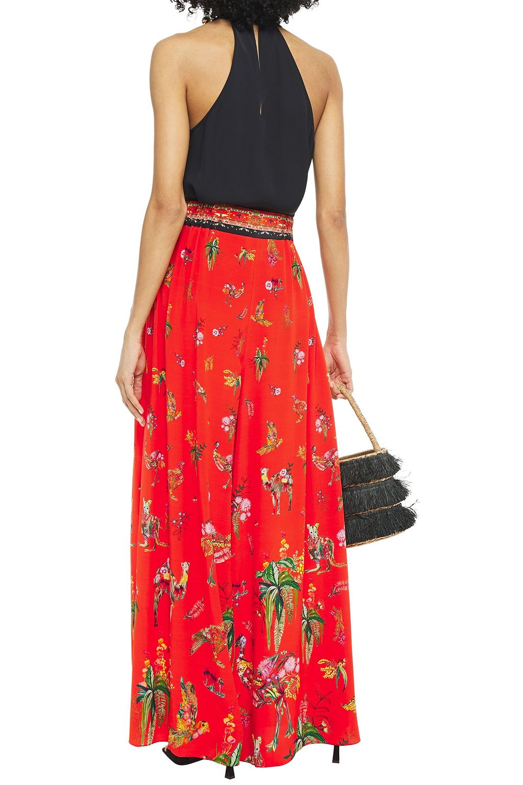 CAMILLA Crystal-embellished printed silk crepe de chine wide-leg pants
