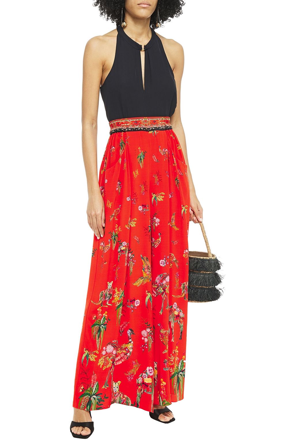 CAMILLA Crystal-embellished printed silk crepe de chine wide-leg pants