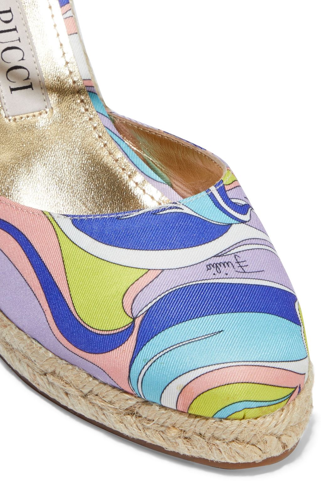 PUCCI Printed satin-twill wedge espadrilles