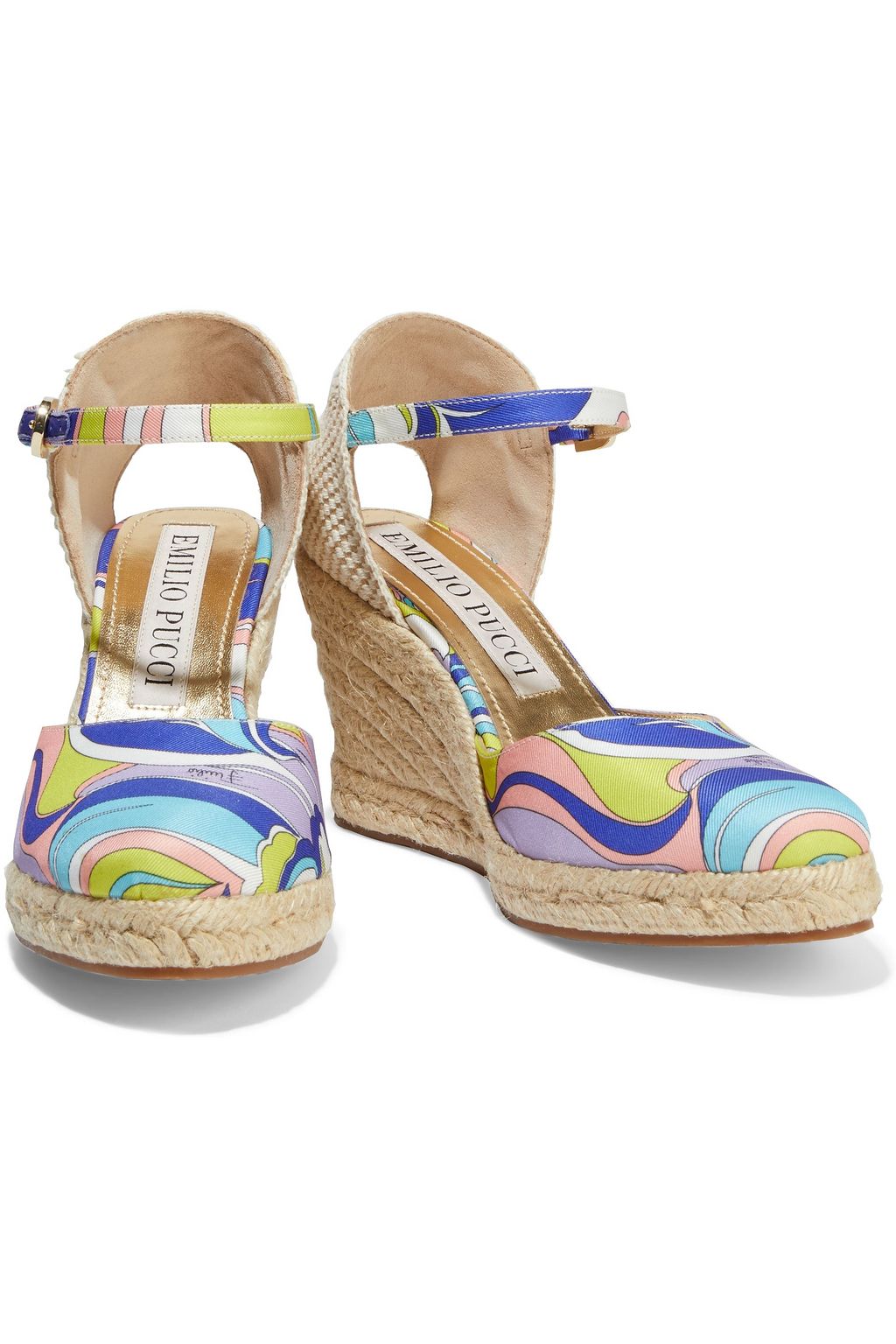 PUCCI Printed satin-twill wedge espadrilles