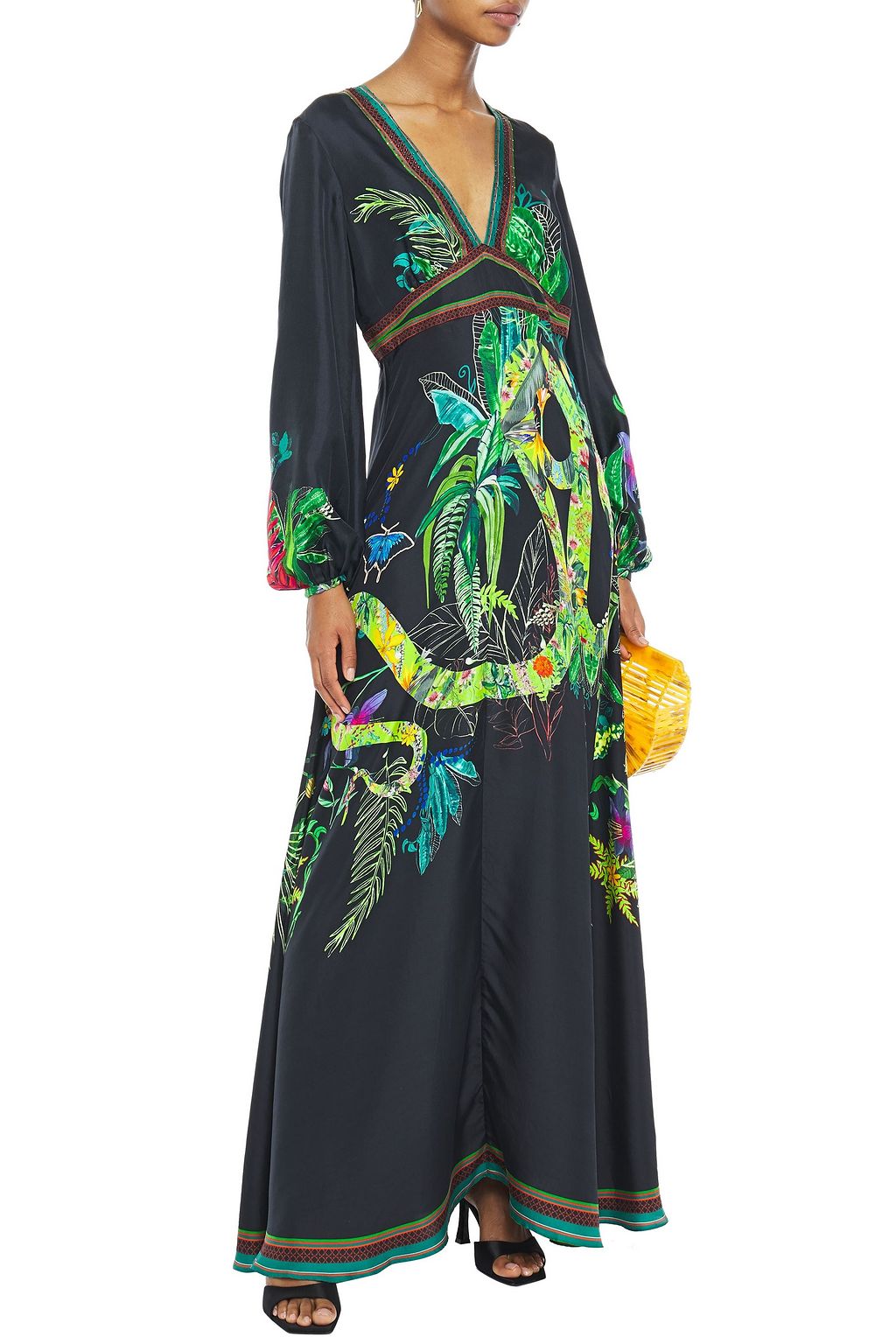 CAMILLA River Cruise crystal-embellished printed silk-twill maxi dress