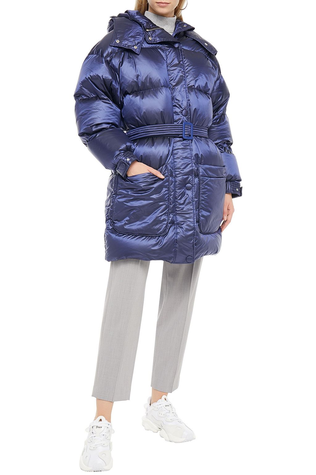 IENKI IENKI Killer J belted metallic quilted shell hooded down coat