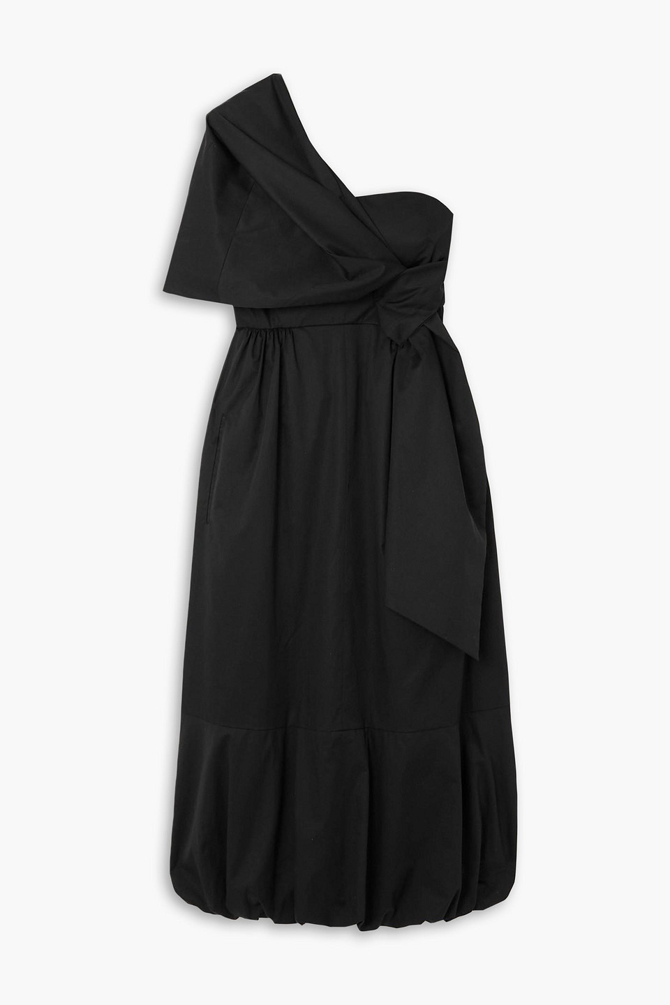 Tibi One-shoulder Draped Cotton-poplin Midi Dress In Black