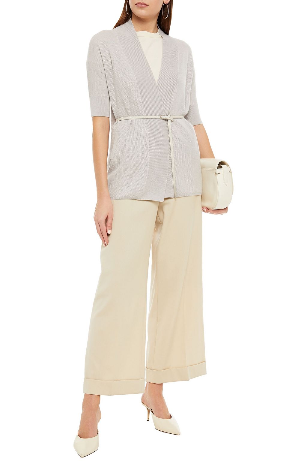 LORO PIANA Belted waffle-knit cashmere and silk-blend cardigan