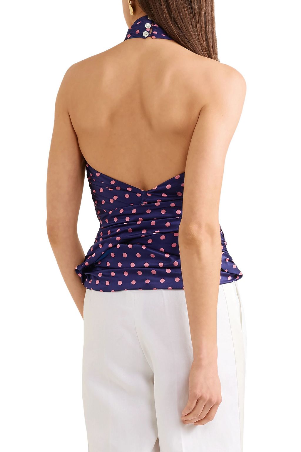 RACIL Essaouira polka-dot silk-satin halterneck top