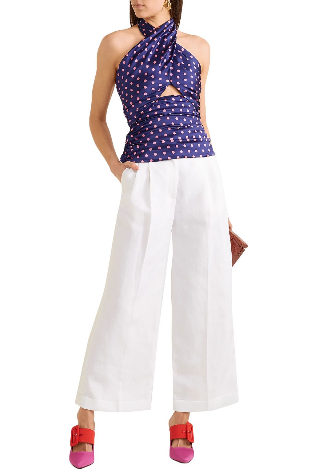 RACIL Essaouira polka-dot silk-satin halterneck top