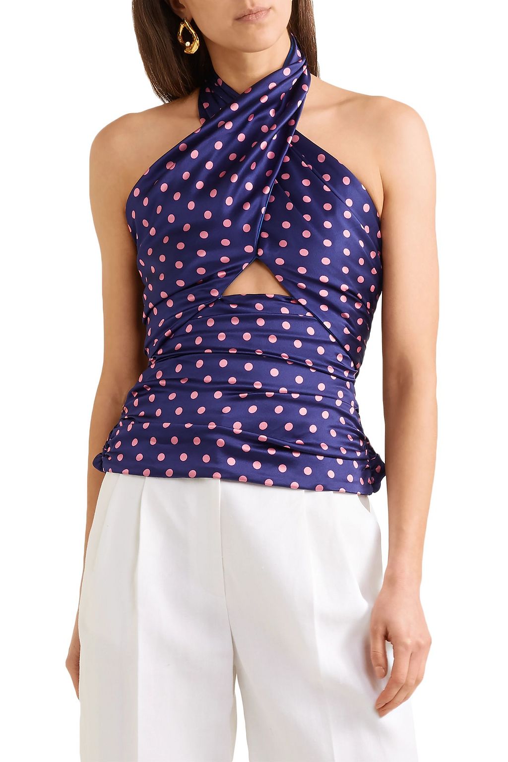 RACIL Essaouira polka-dot silk-satin halterneck top